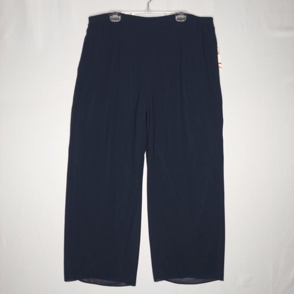 Dana Kay Women Wide Leg Crepe Chiffon Pants 22W Blue High Rise Ethereal